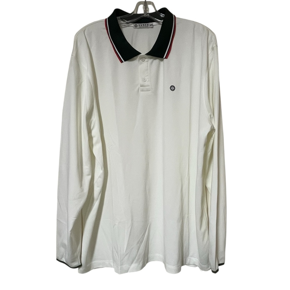 Sun50 Men's 2XL Long Sleeve Pique Sun Protection Polo Shirt UPF 50+ White NWOT